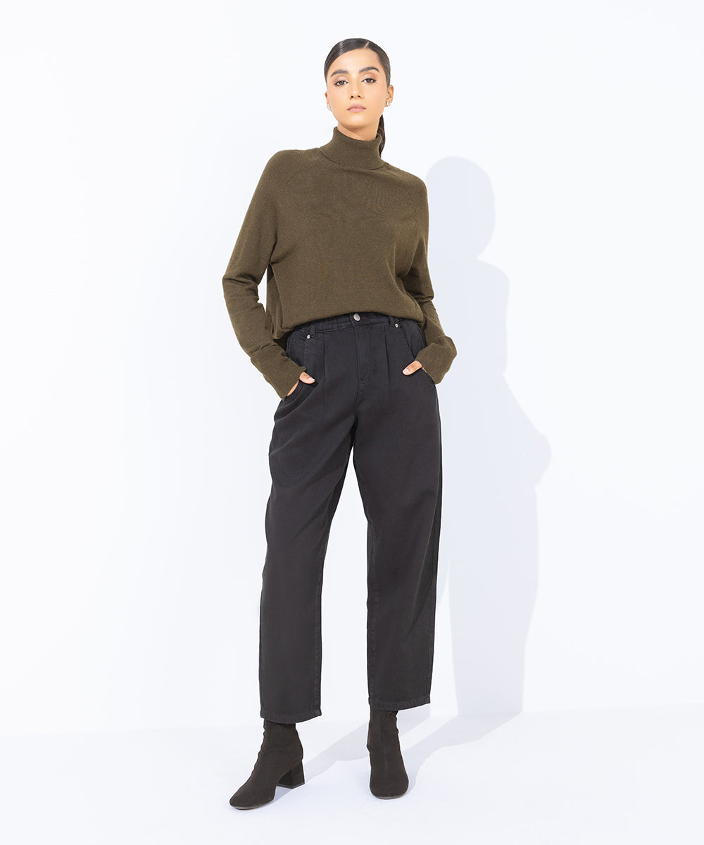 Women's  Black Twill Slouchy Trousers