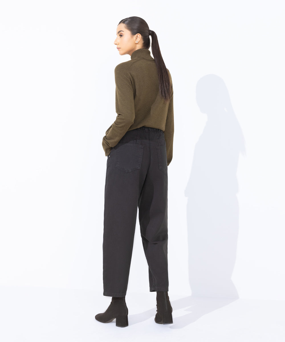 Women's  Black Twill Slouchy Trousers