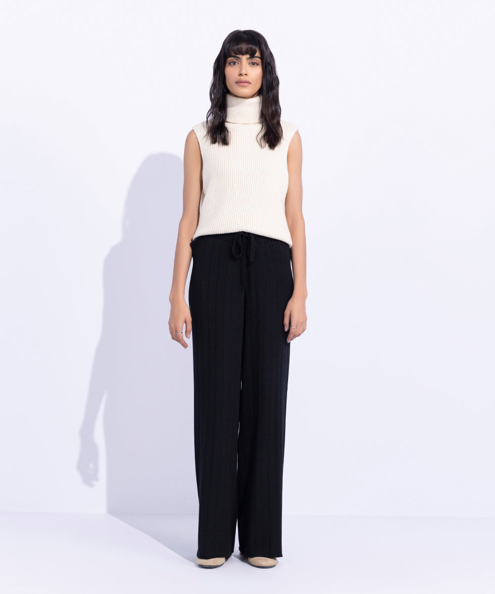 Wide Ribbed Knitted Trousers