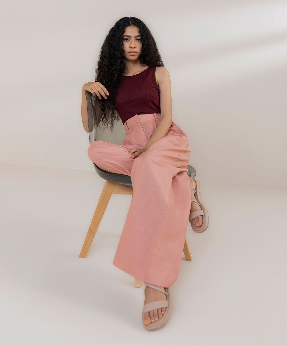 Women's Western Wear Peach Pink Trousers