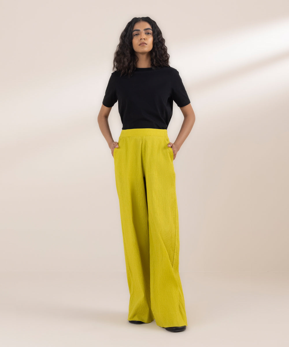 Women's Western Wear Greenish Yellow Trousers