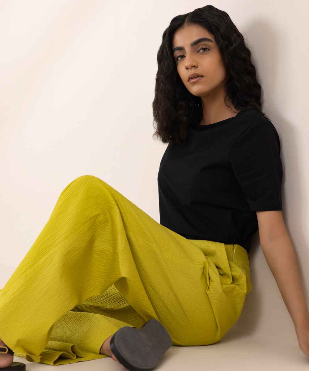 Women's Western Wear Greenish Yellow Trousers