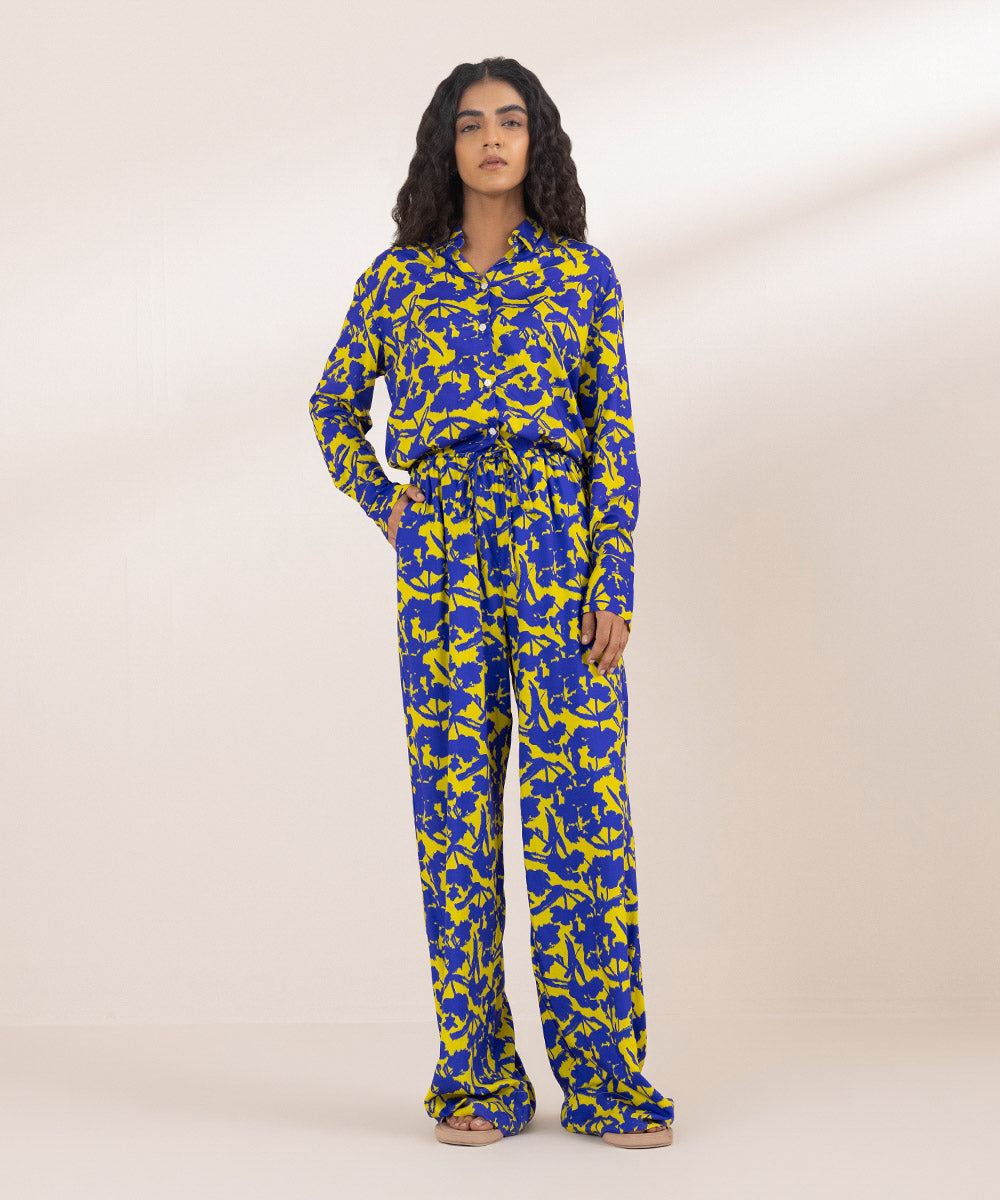 Women's Western Wear Blue & Yellow Trousers