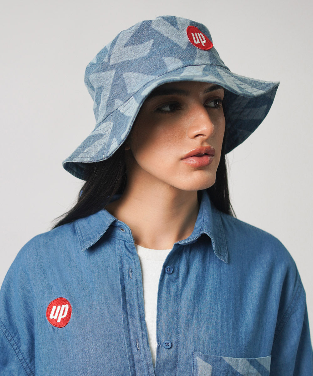 Women's West Blue 100% Cotton Twill Printed Bucket Hat 