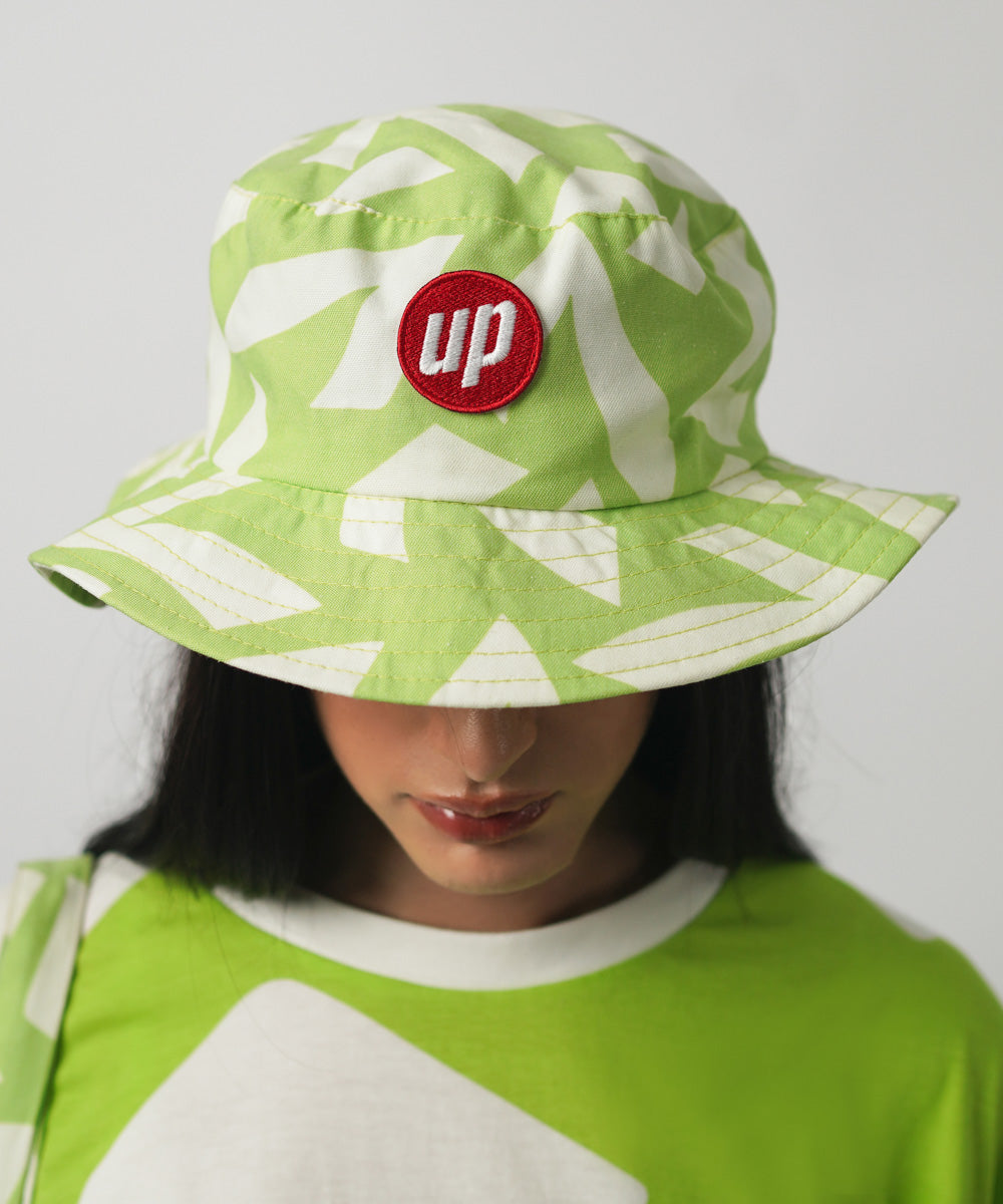 Women's West White and Green 100% Cotton Twill Printed Bucket Hat 