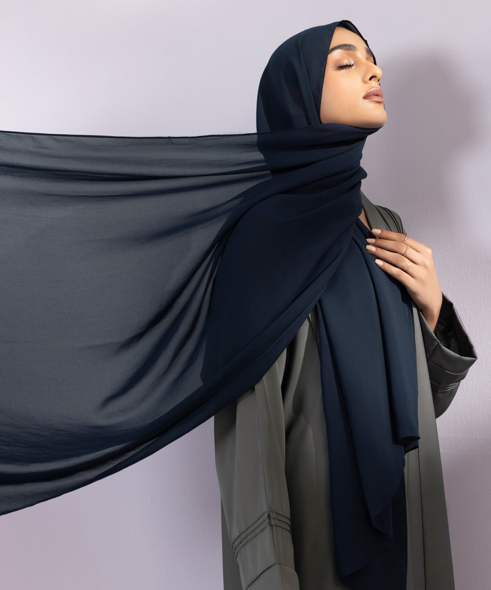 Women's Korean Chiffon Dark Blue Basic Hijaab