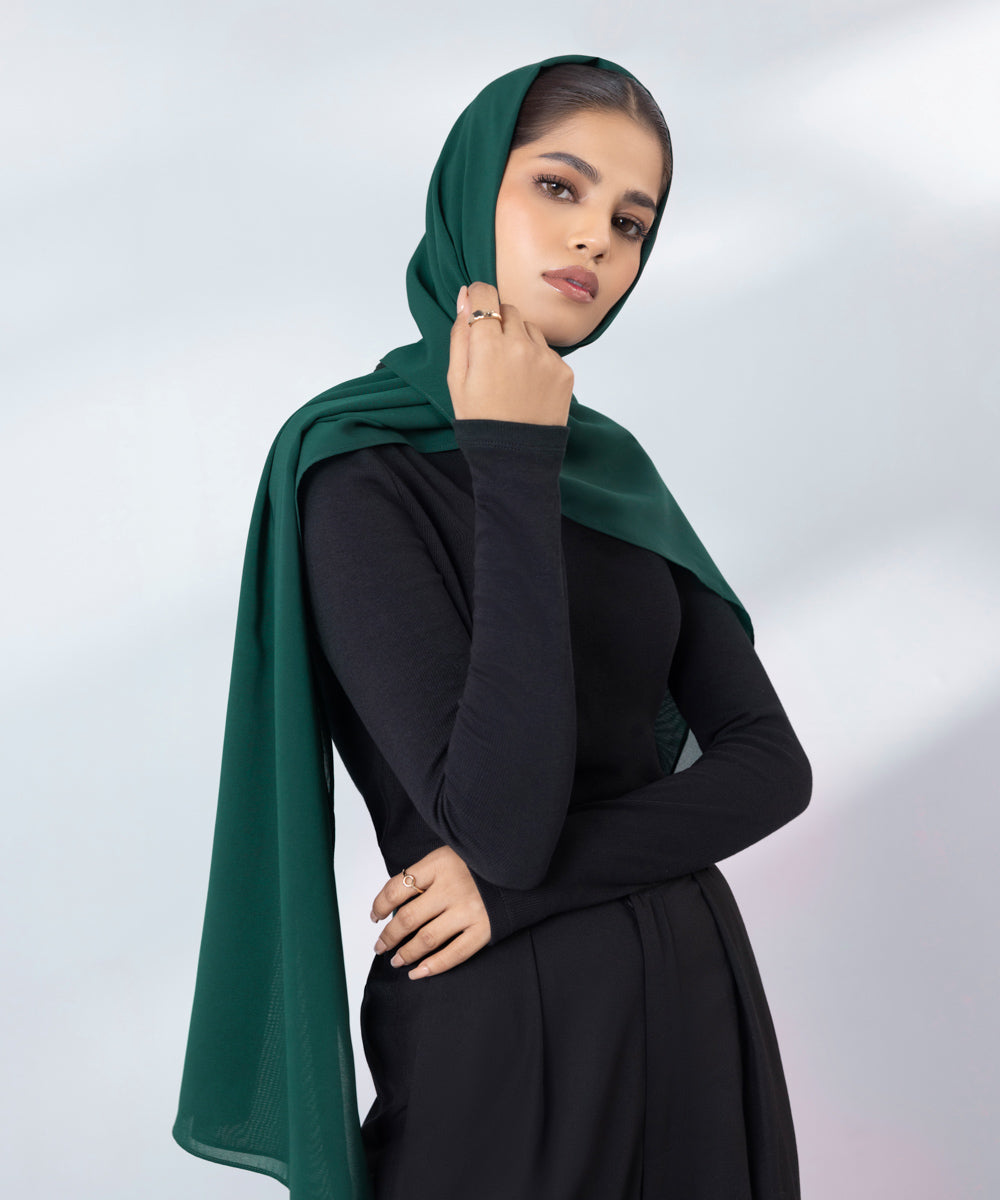 Women's Korean Chiffon Green Basic Hijaab