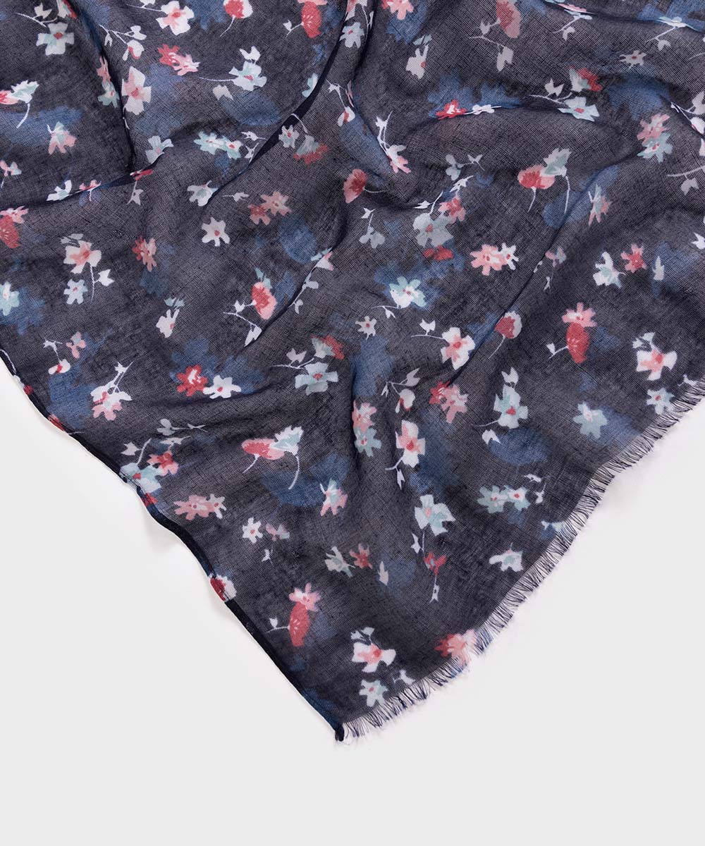 Women's Polyester Lightweight Printed Navy West Scarf