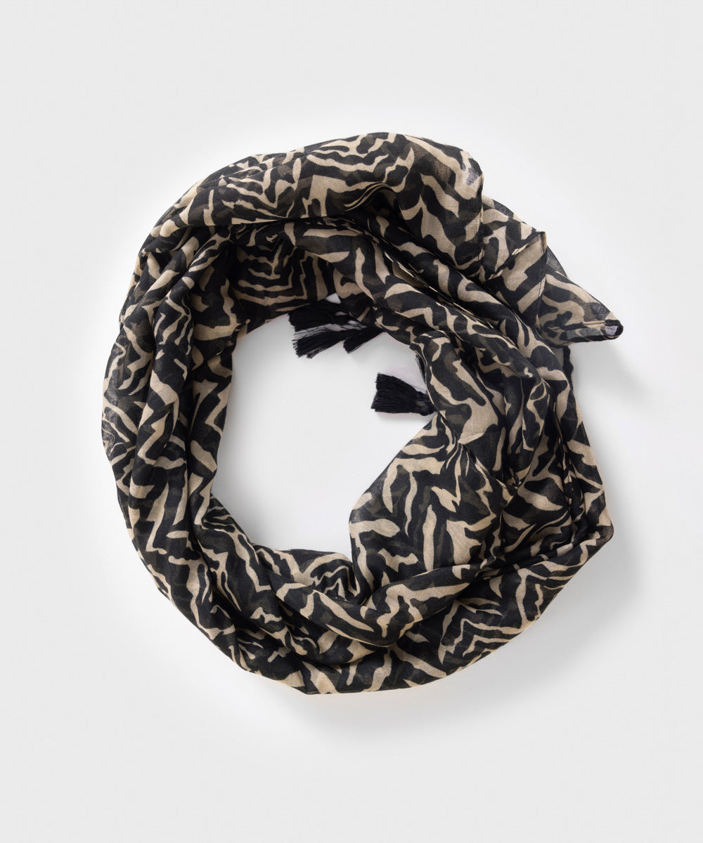 Women's Polyester Lightweight Printed Black and White West Scarf