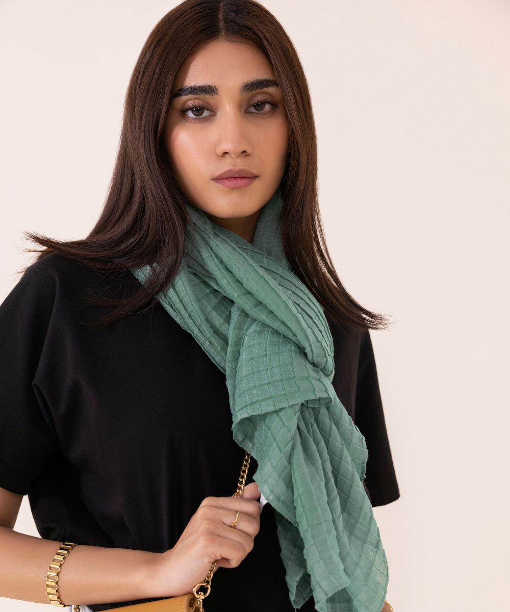 Women's Polyester Lightweight Solid Sea Green West Scarf