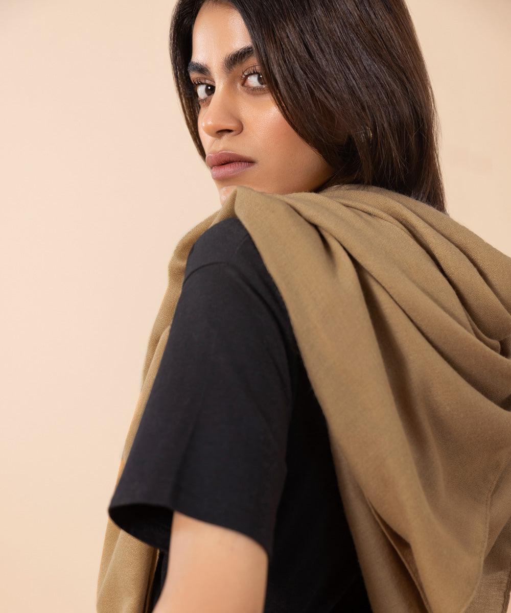 Women's Light Brown Lightweight Solid Polyester Scarf 