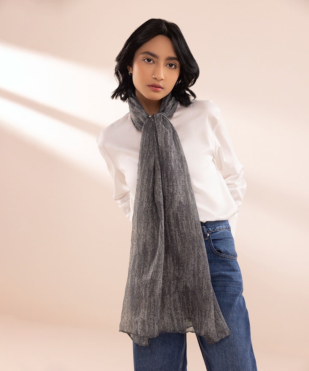 Women's Polyester Lightweight Printed Grey West Scarf