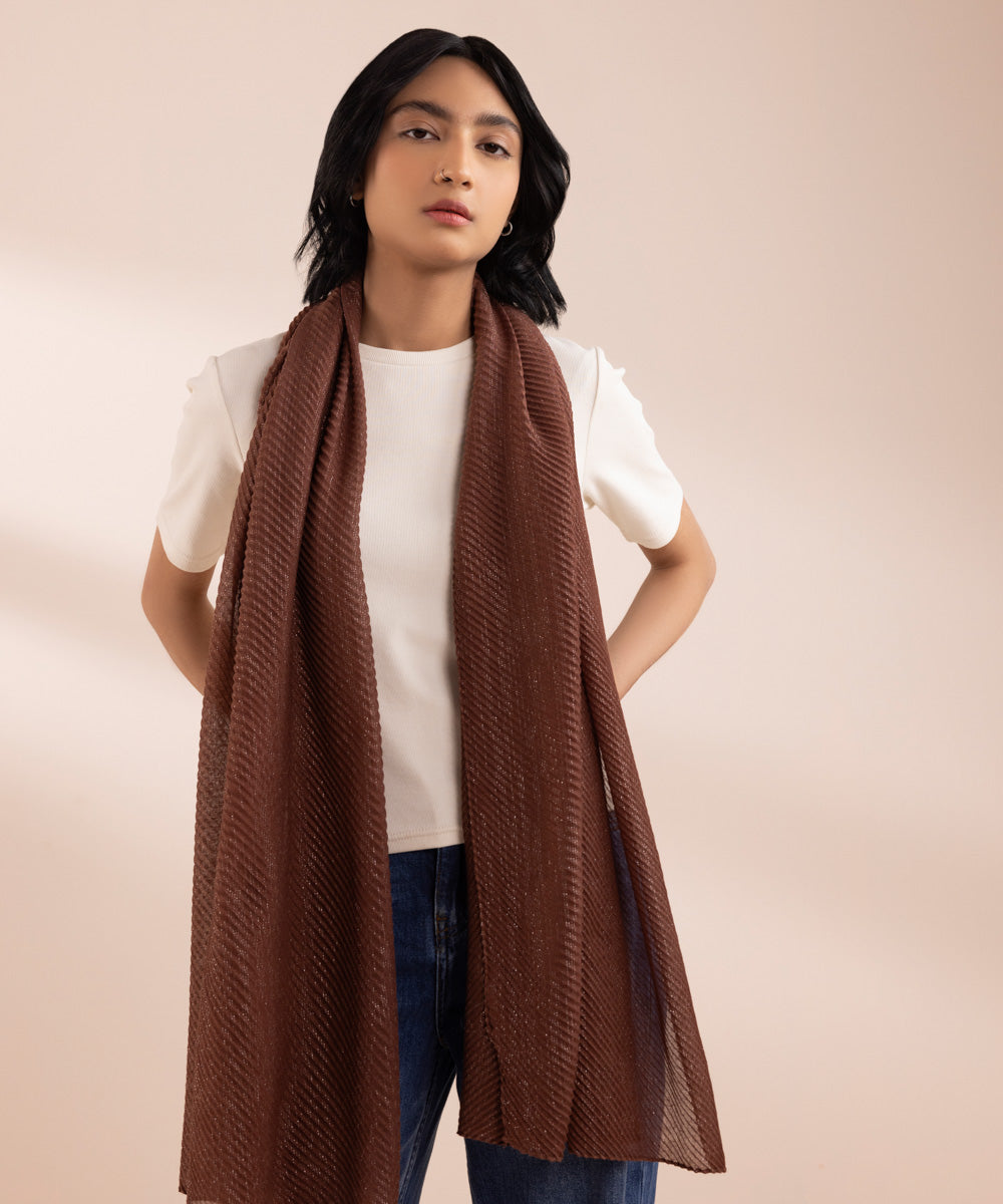 Women's Polyester Lightweight Dyed Brown West Scarf