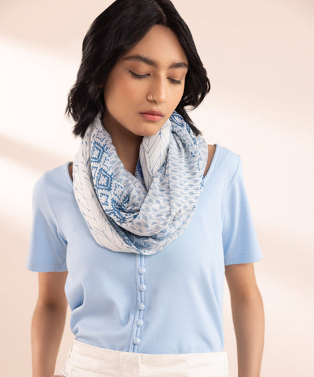 Women's Polyester Lightweight Printed Blue West Scarf