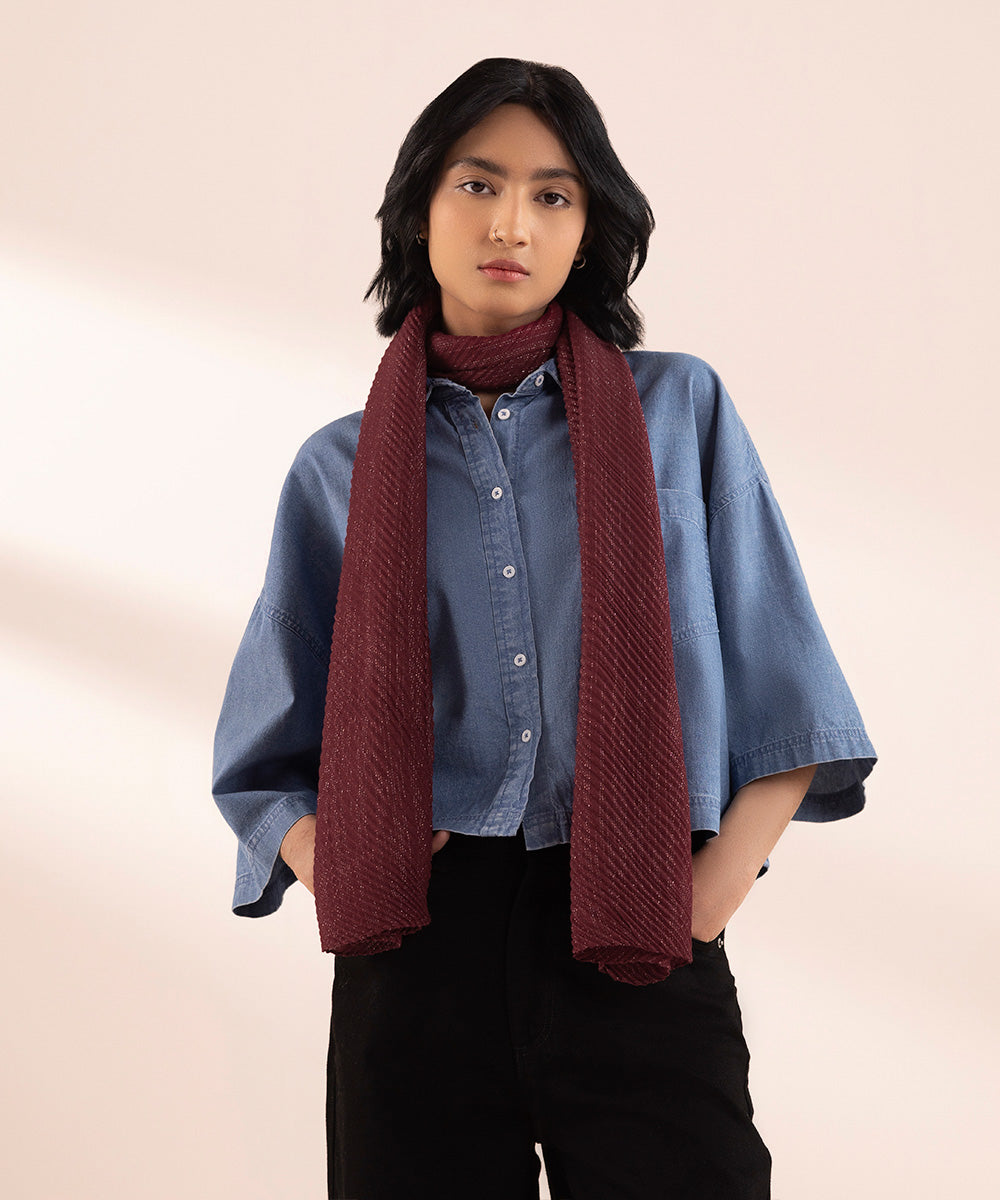 Women's Polyester Lightweight Dyed Maroon West Scarf