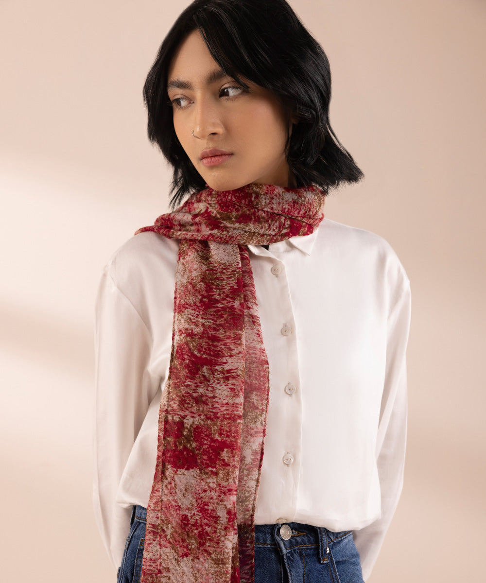 Women's Polyester Lightweight Printed Red West Scarf