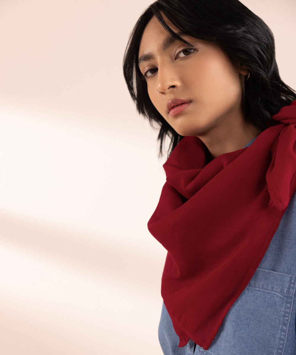 Women's Viscose Lightweight Dyed Red West Scarf