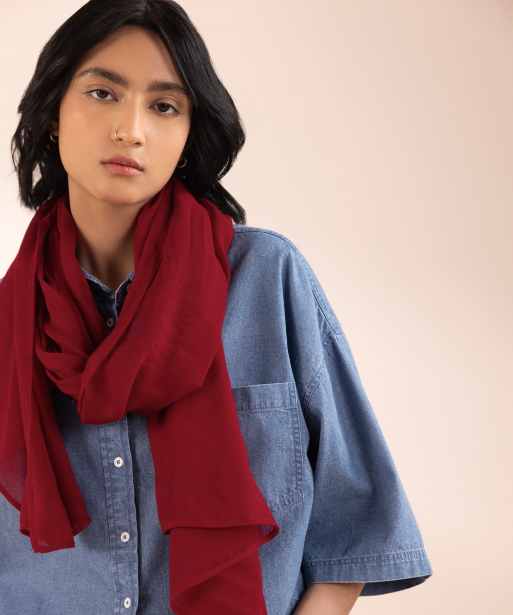 Women's Viscose Lightweight Dyed Red West Scarf