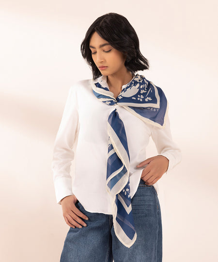 Women's Polyester Lightweight Printed Blue West Scarf