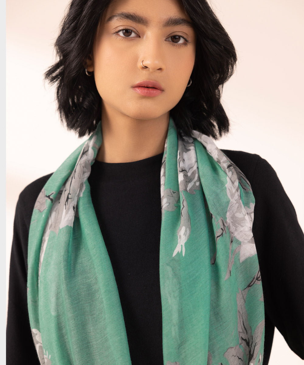 Women's Polyester Lightweight Printed Green West Scarf
