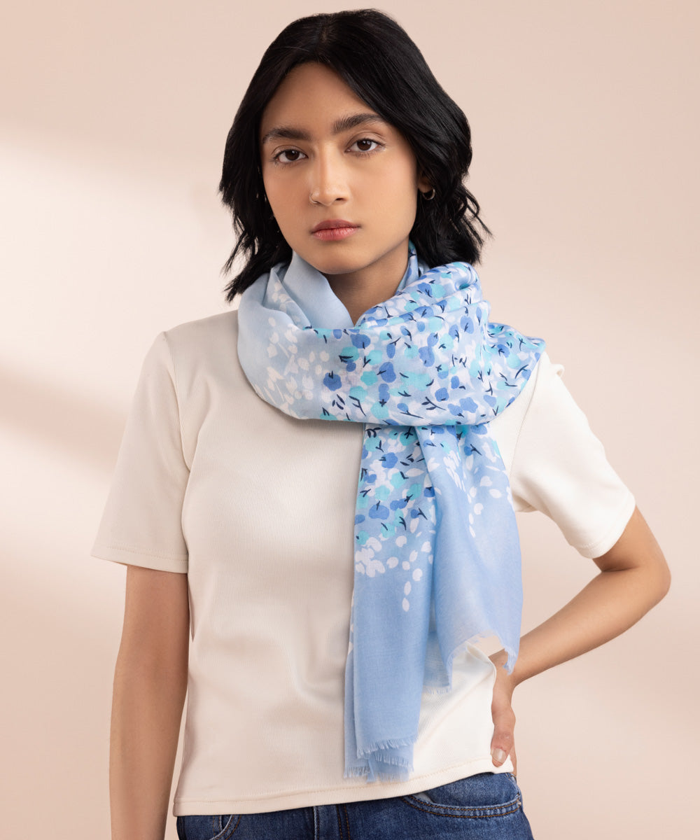 Women's Polyester Lightweight Printed Blue West Scarf