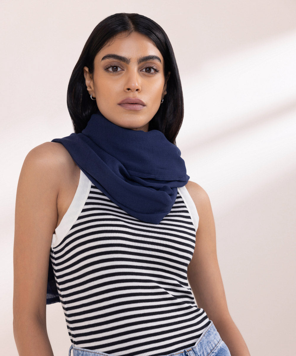 Women's Lightweight Dyed Navy Blue Viscose Scarf