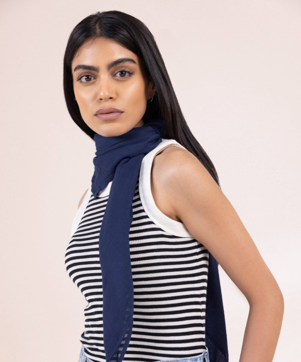 Women's Lightweight Dyed Navy Blue Viscose Scarf