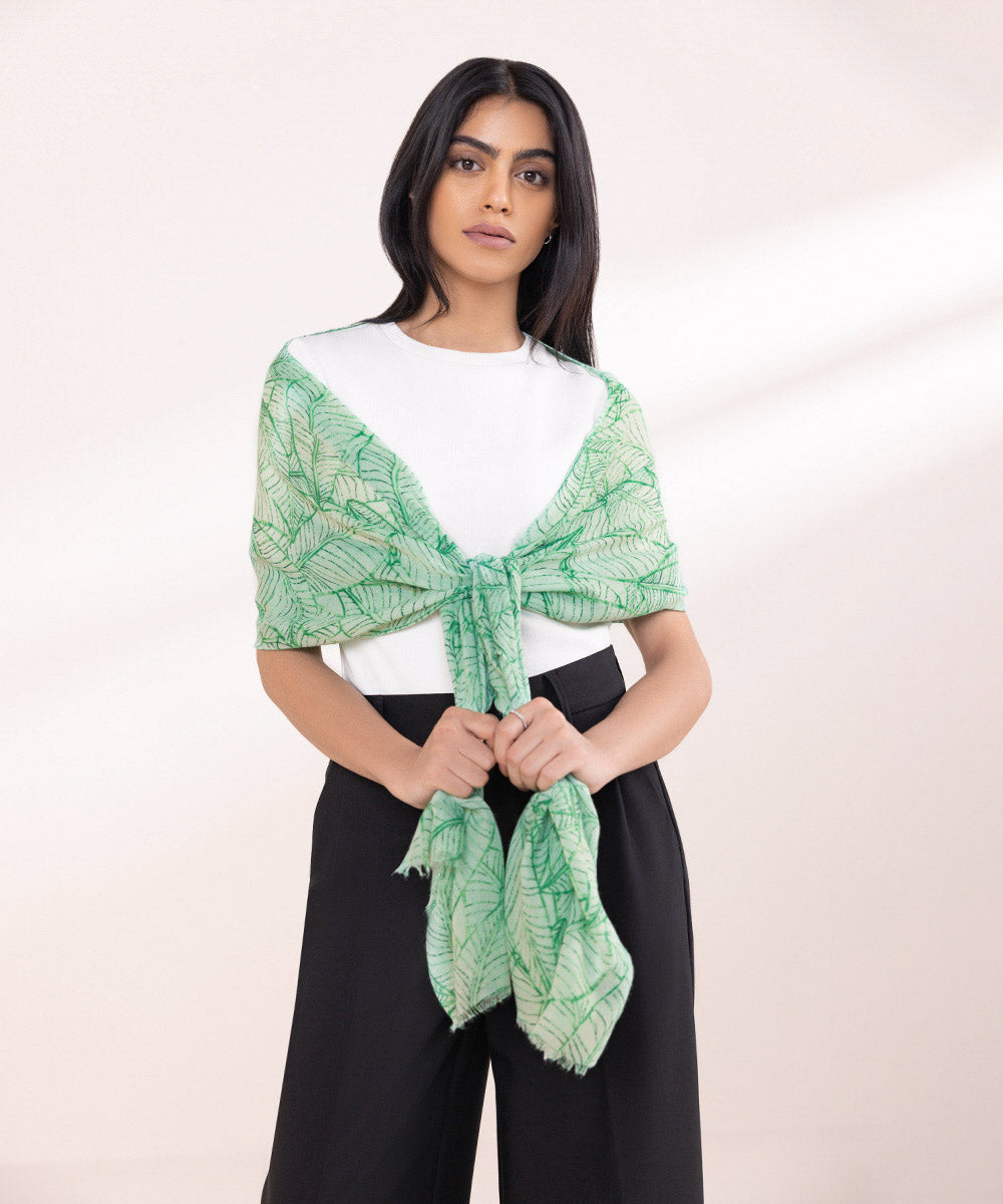 Women's Lightweight Printed Green Polyester Scarf