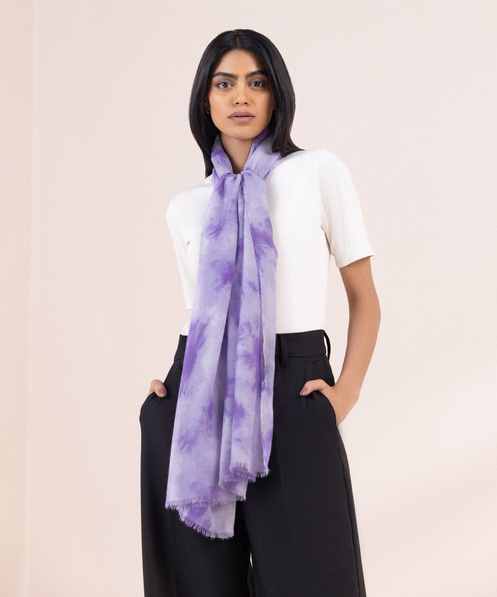 Women's Lightweight Printed Light Purple Polyester Scarf