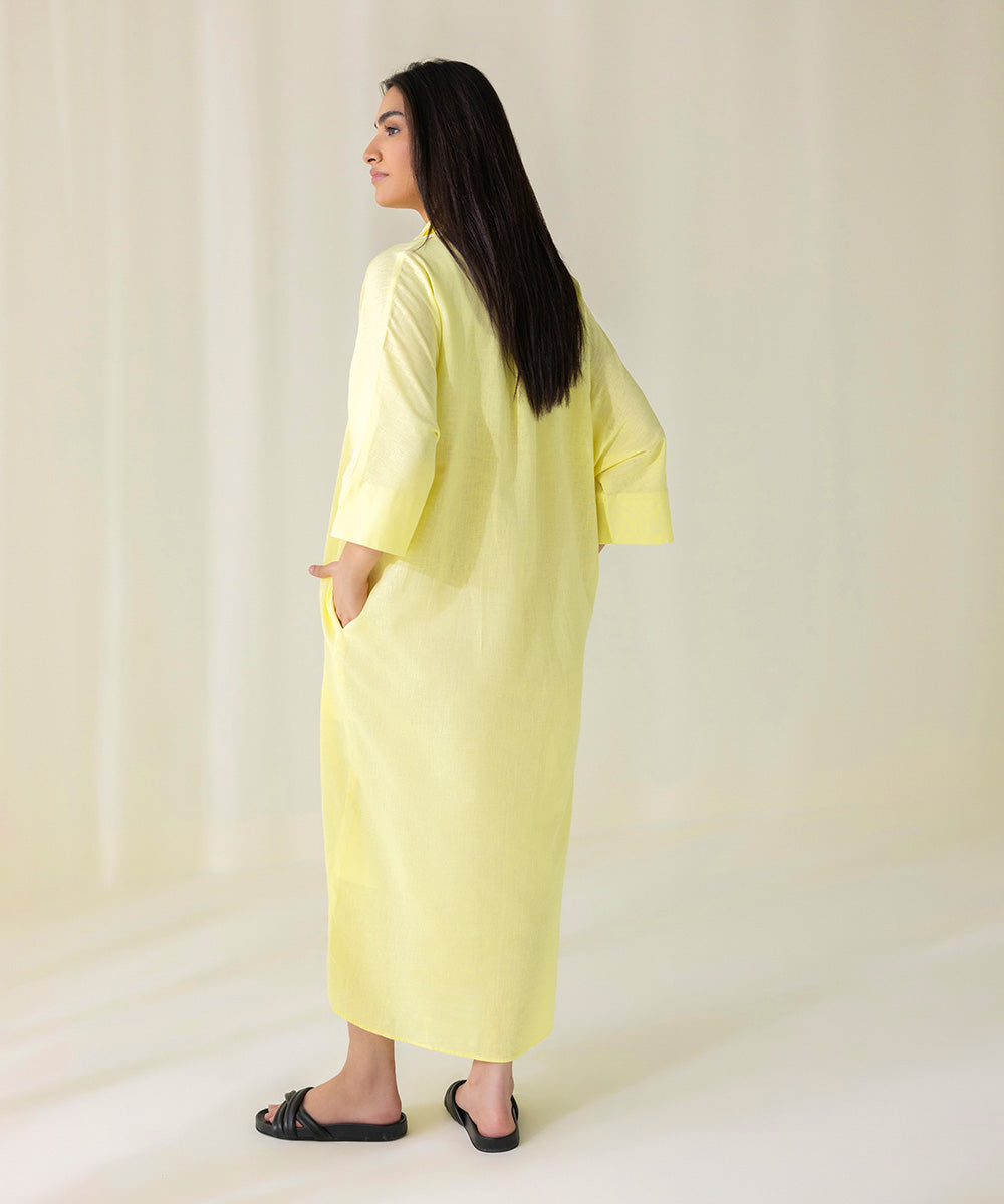 Women's West Yellow Loose Fit Linen Dress