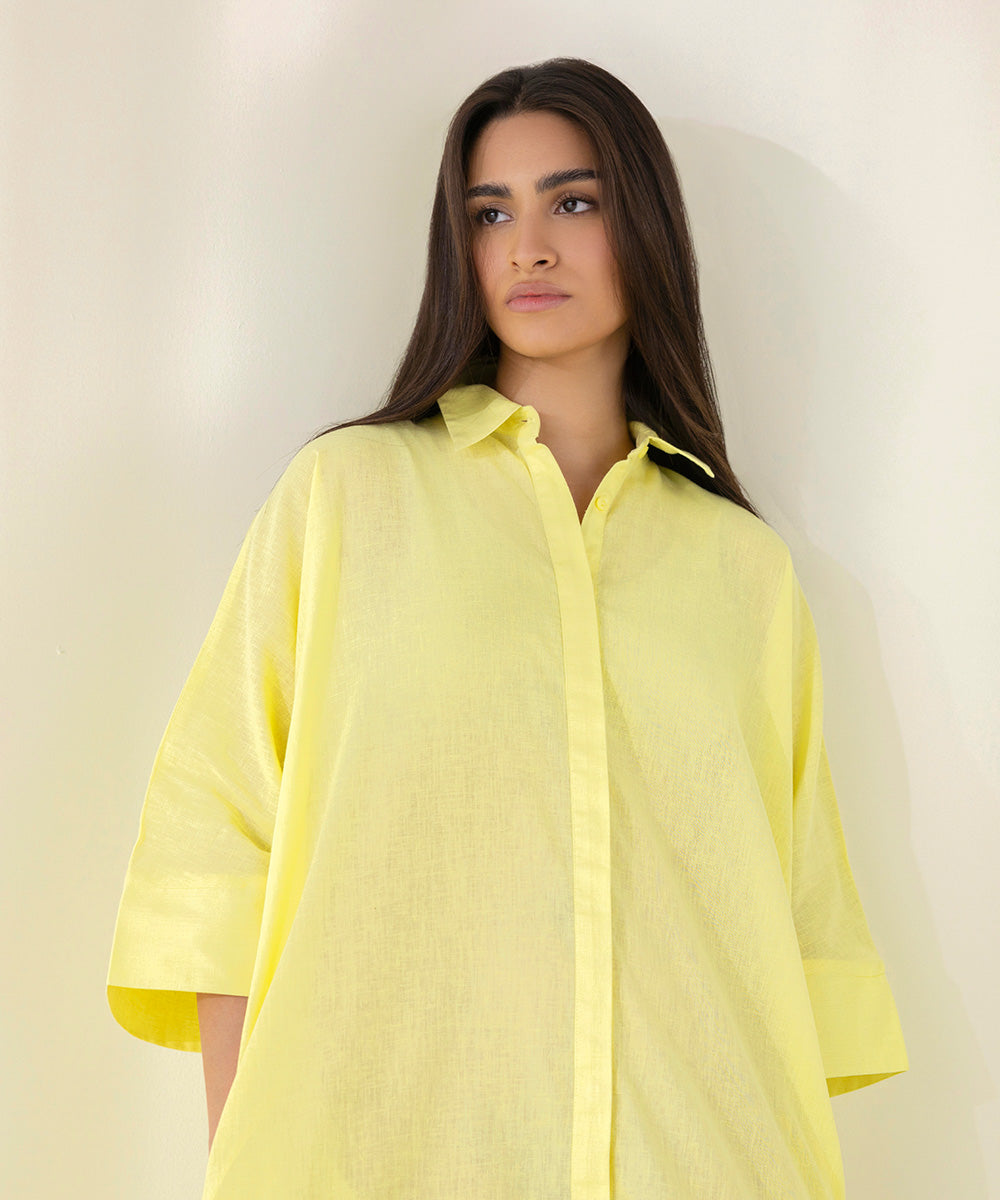 Women's West Yellow Loose Fit Linen Dress