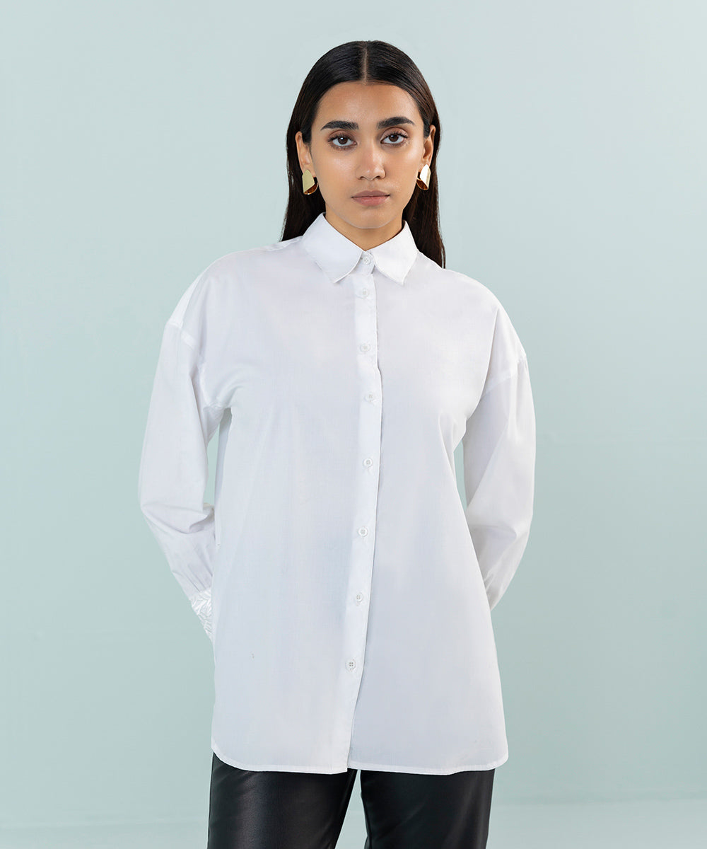 Women's Winter Western Wear White Cotton Shirt