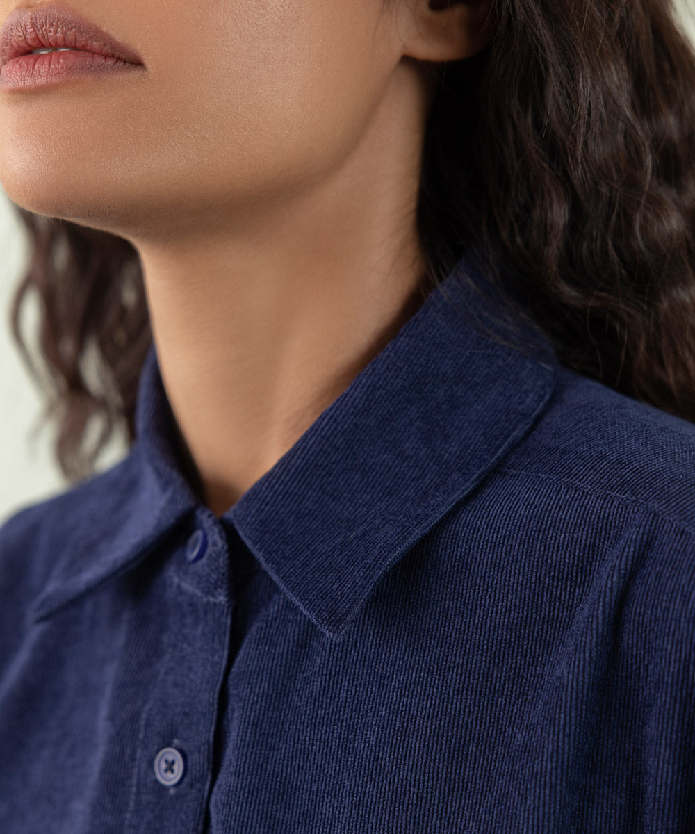 Women's Winter Western Wear Blue Button Through Shirt