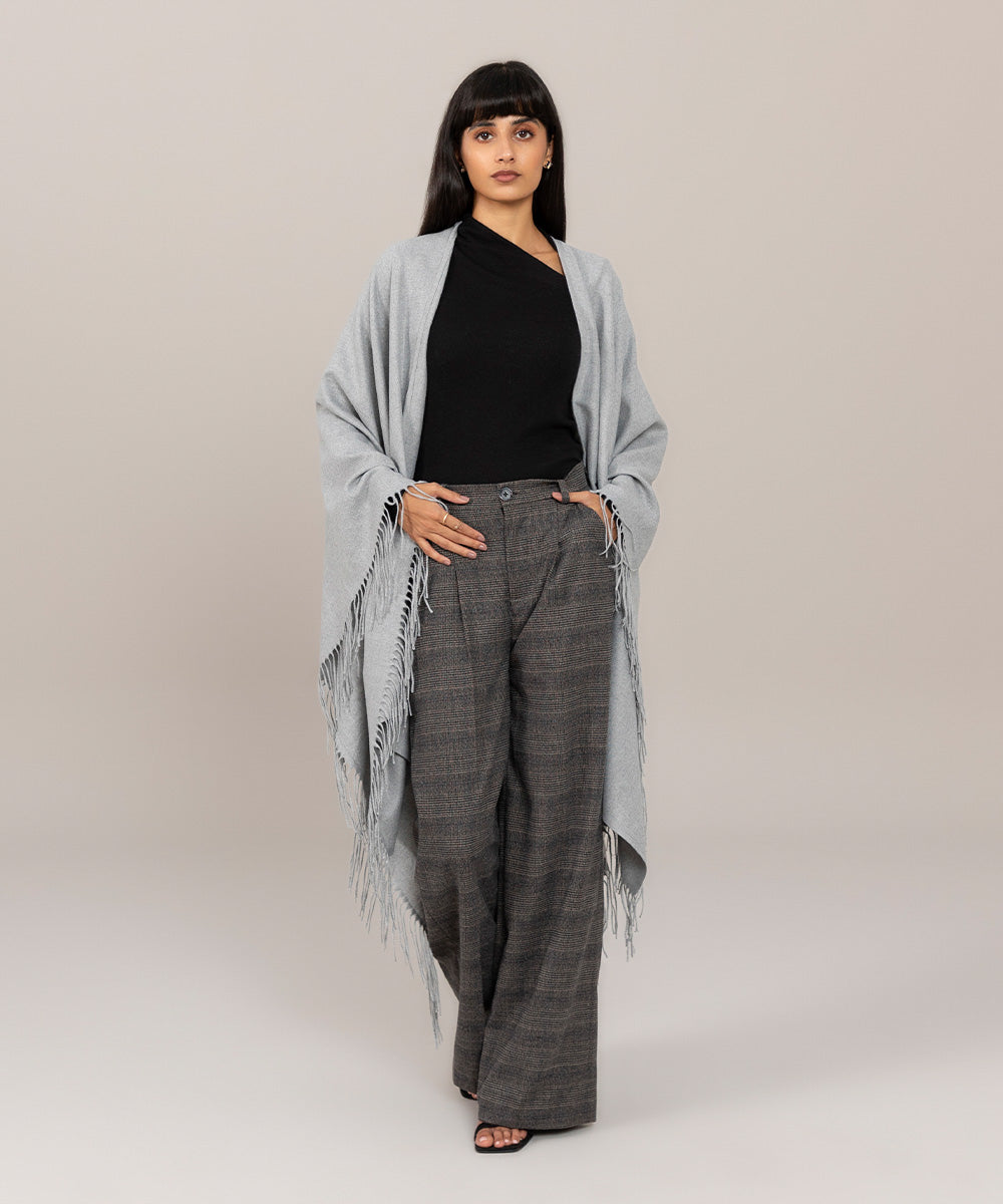 Women's Winter Western Wear Grey Cape Shawl