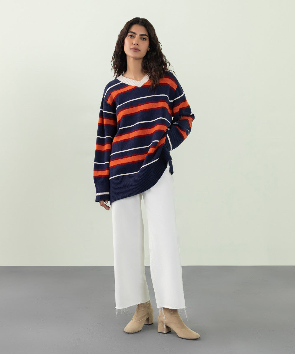 Women's Winter Western Wear Striped Knit Sweater