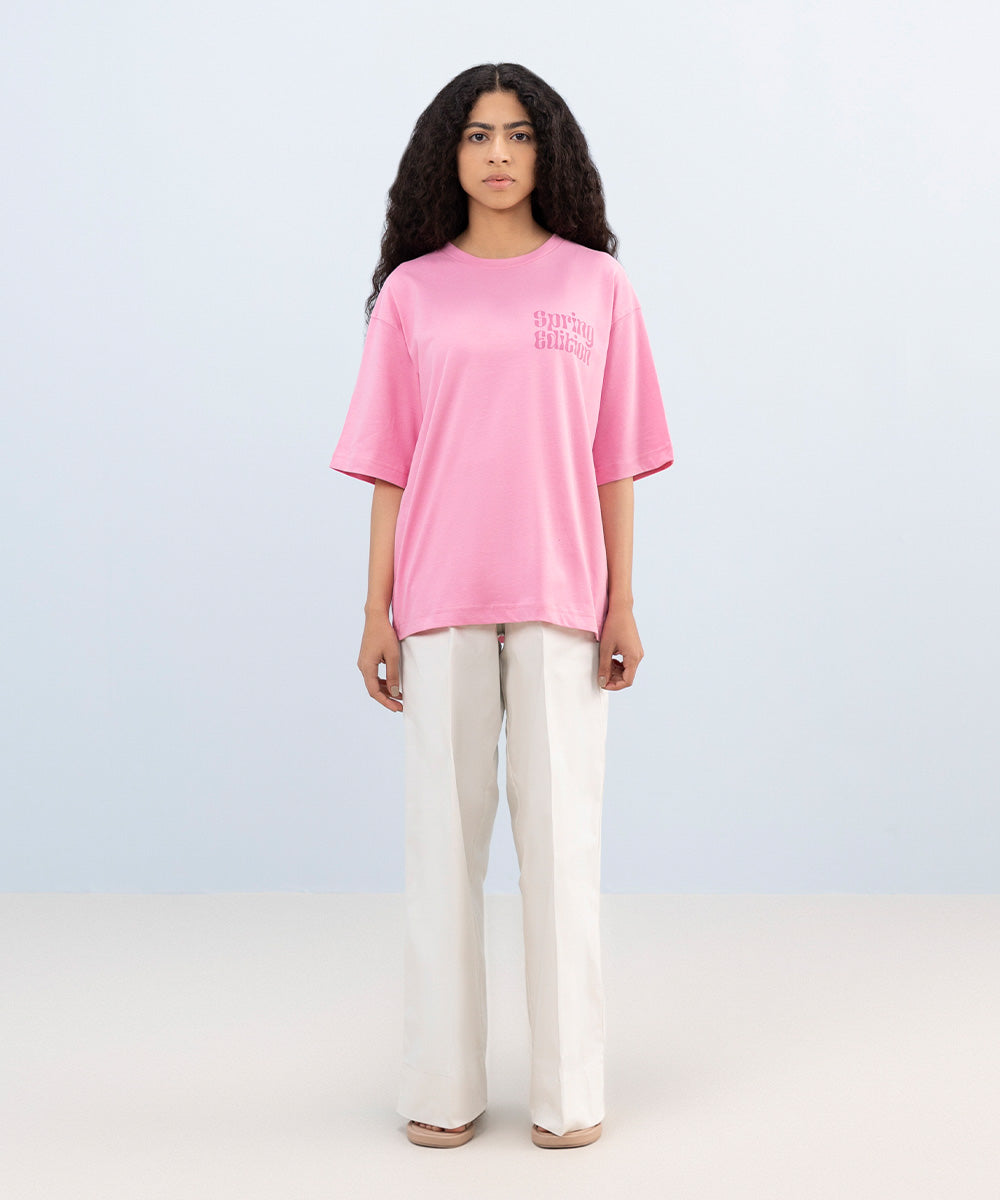 Boxy Stripe T-Shirt - Sapphire/Soft Pink Stripe