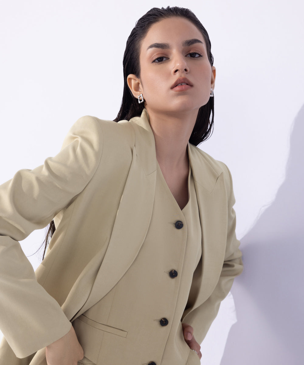 Women's Western Wear Beige Tailored Blazer