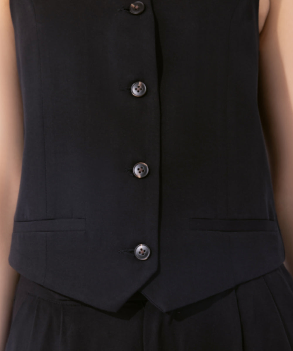 Women's Western Wear Black Waistcoat With Faux Pockets