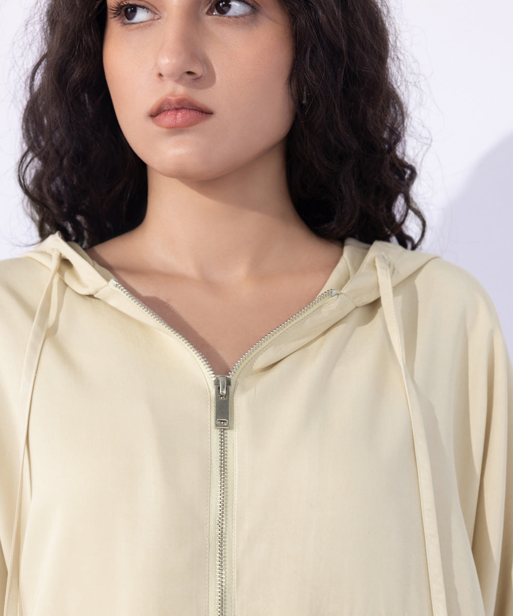 Women's Western Wear Beige Loose-Fit Hoodie With Pockets