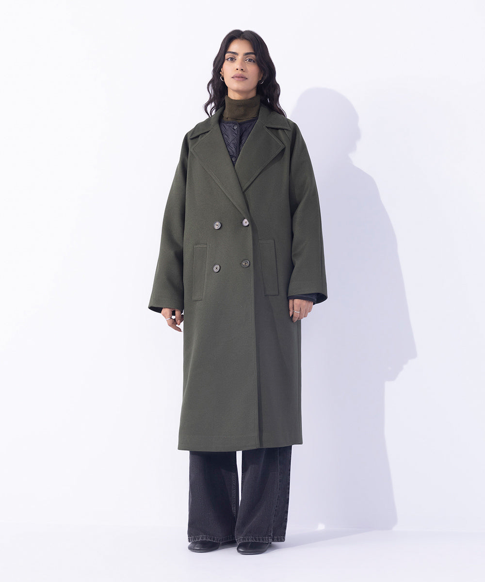 Women's Western Wear Green Oversized Raglan Coat