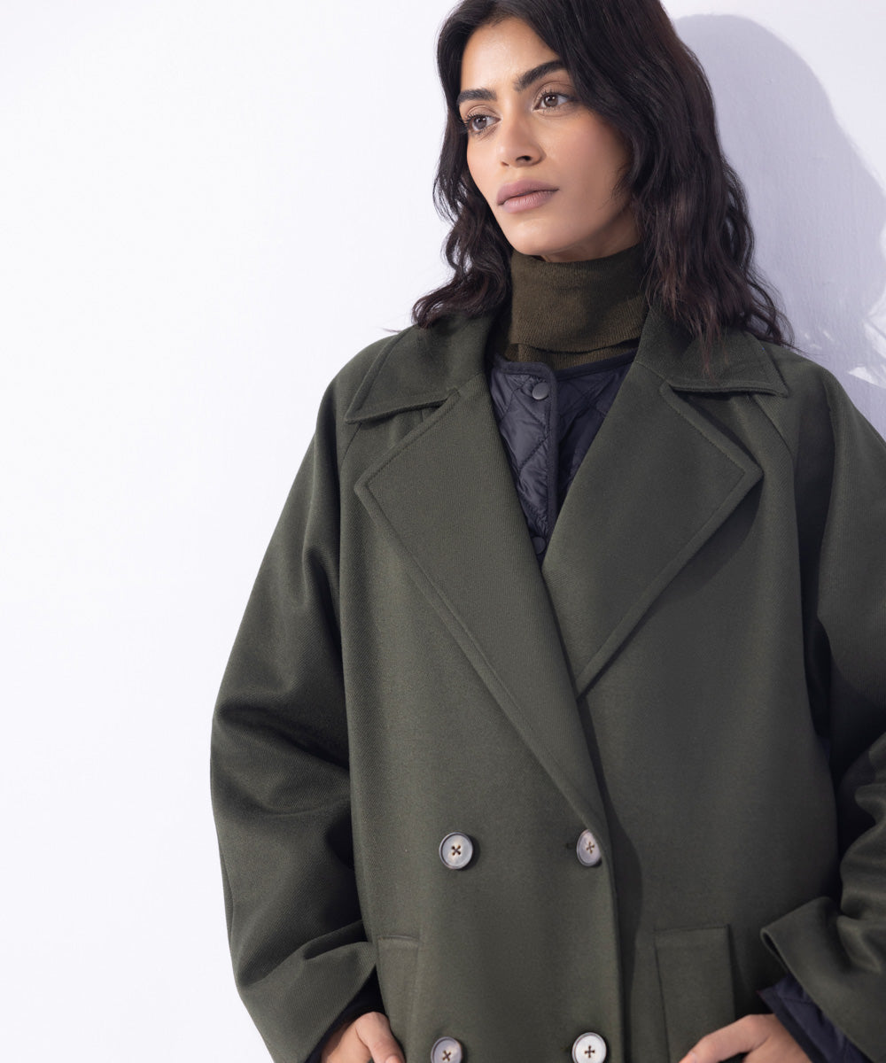 Women's Western Wear Green Oversized Raglan Coat