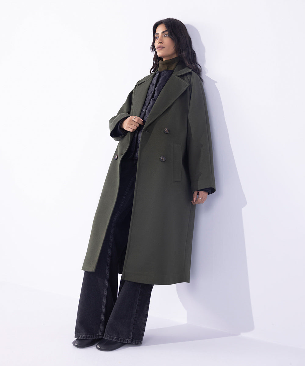 Women's Western Wear Green Oversized Raglan Coat