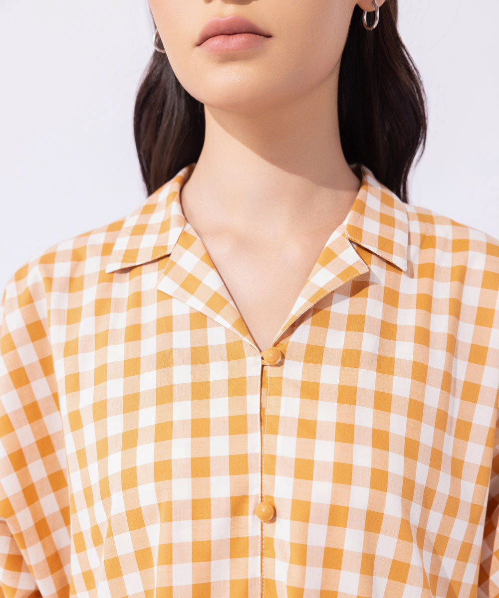 Women's Western Wear Orange Gingham Tier Dress