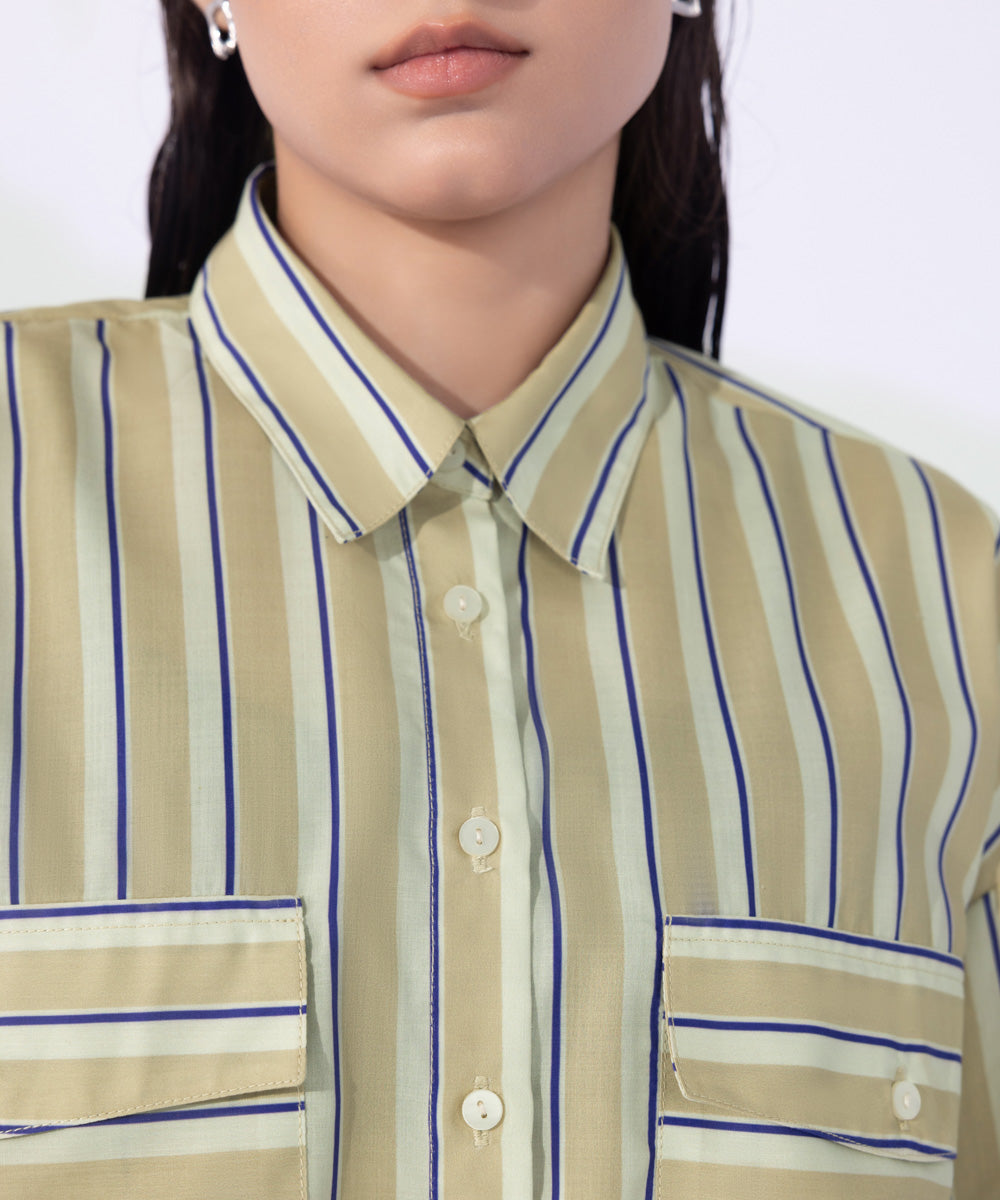 Women's Western Wear Multi Oversized Striped Shirt With Pockets