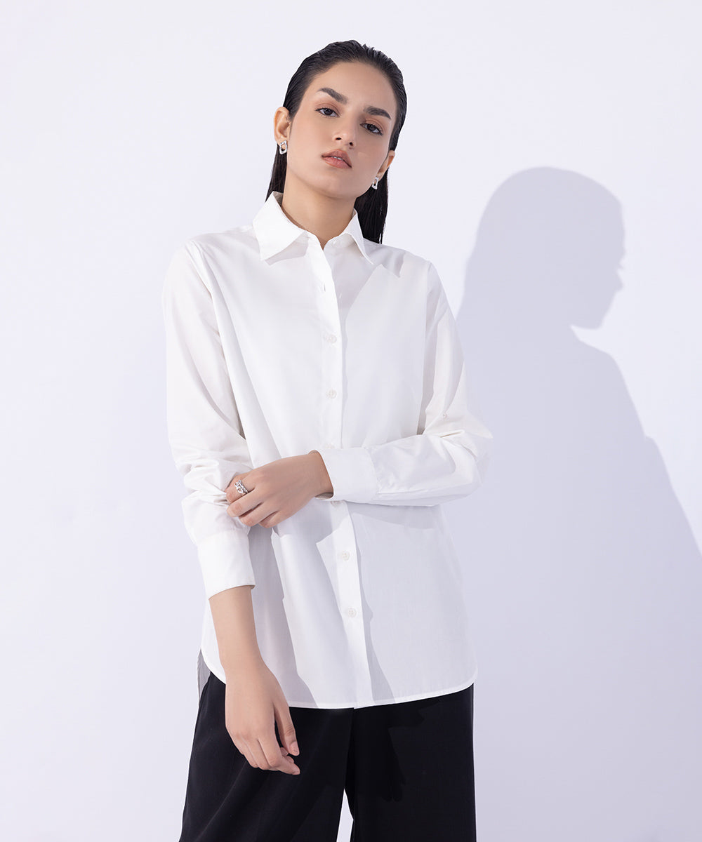 Women's Western Wear White Slim-Fit Shirt