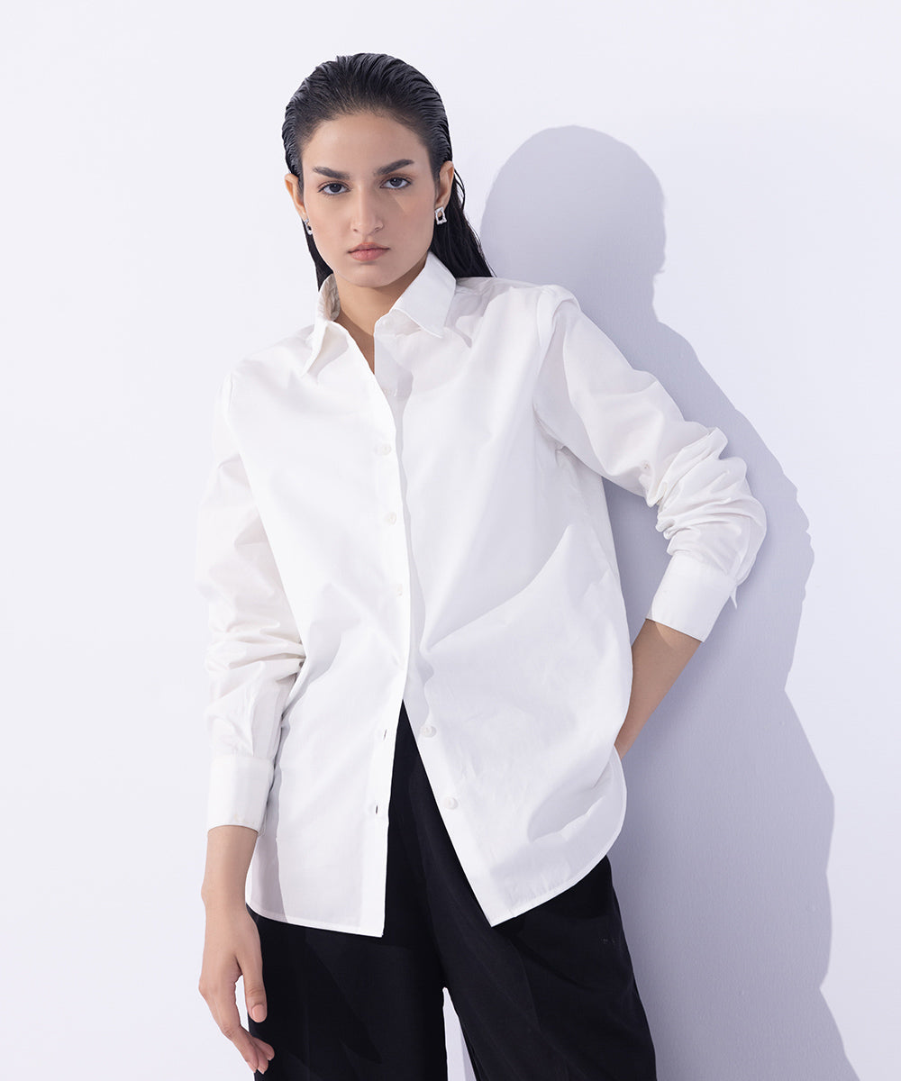 Women's Western Wear White Slim-Fit Shirt