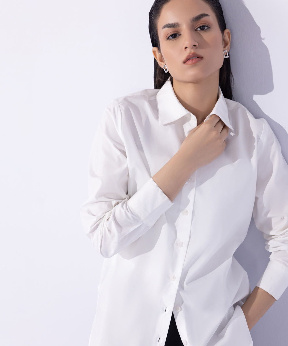 Women's Western Wear White Slim-Fit Shirt