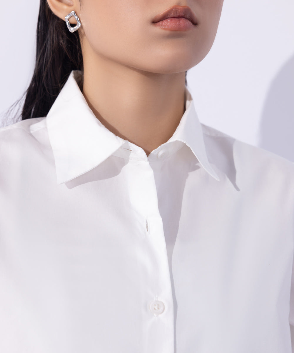 Women's Western Wear White Slim-Fit Shirt