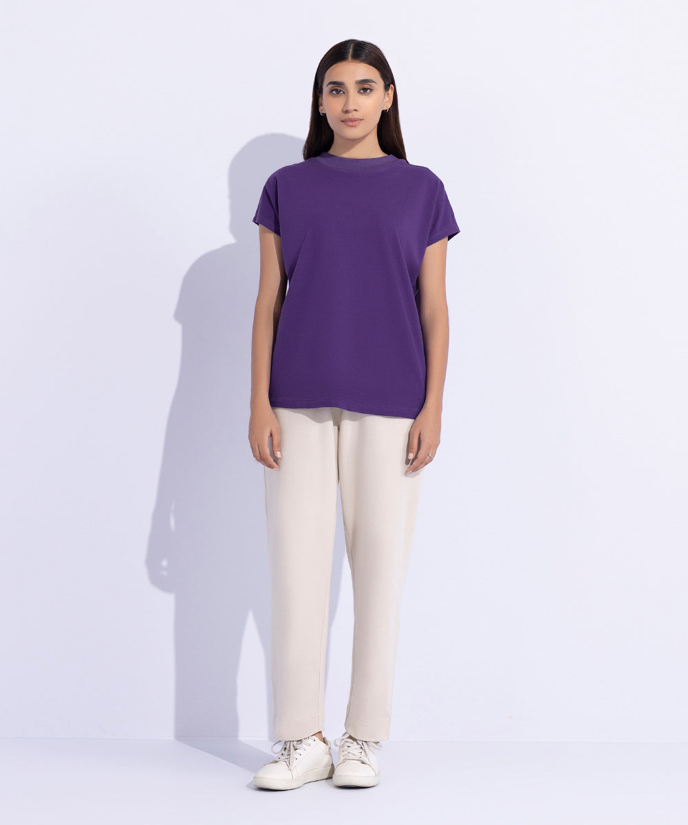 Women's Western Wear Purple T-Shirt With Kimono Sleeves.