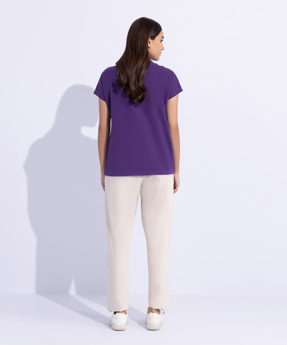 Women's Western Wear Purple T-Shirt With Kimono Sleeves.